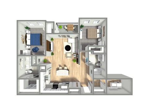 Floor plan for 2 beds, 2 baths, 1151 sqft